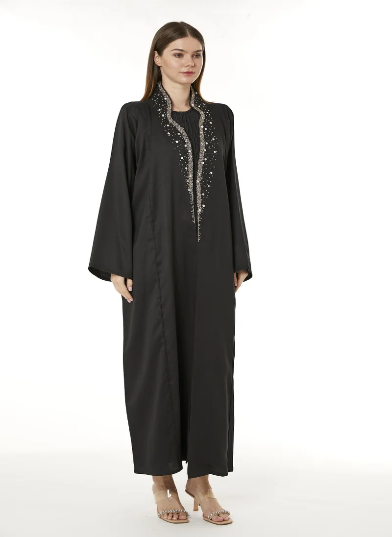 Moistreet MOISTREET Black Indonesian Crepe Hand Embellished Abaya