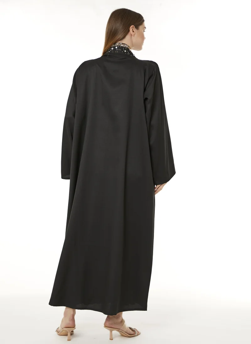Moistreet MOISTREET Black Indonesian Crepe Hand Embellished Abaya