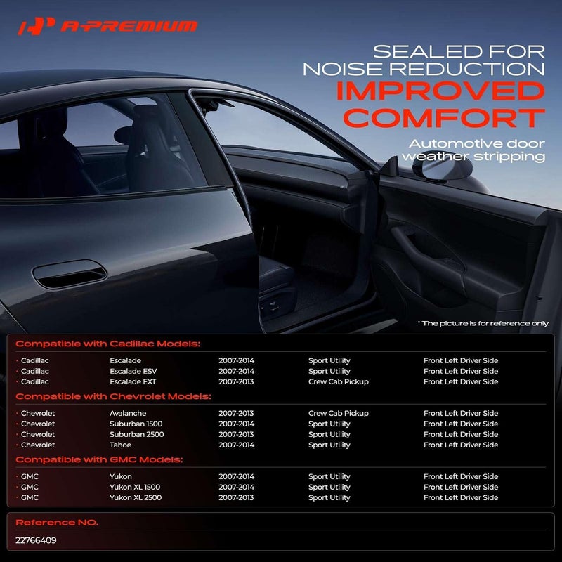 A-Premium Front Left Car Door Weather Stripping Seal Strip Compatible with Chevrolet Tahoe, Suburban 1500/2500, Avalanche & GMC Yukon, Yukon XL 1500/2500 & Cadillac Escalade, Escalade ESV - Image 2
