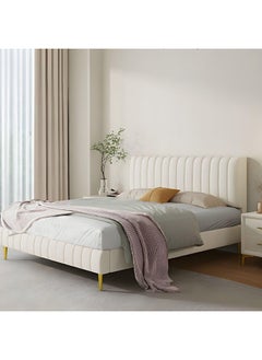 A to Z Furniture Vandana Modern Upholstered Panel Bed 160x200cm Queen size Bed in Cream Color 