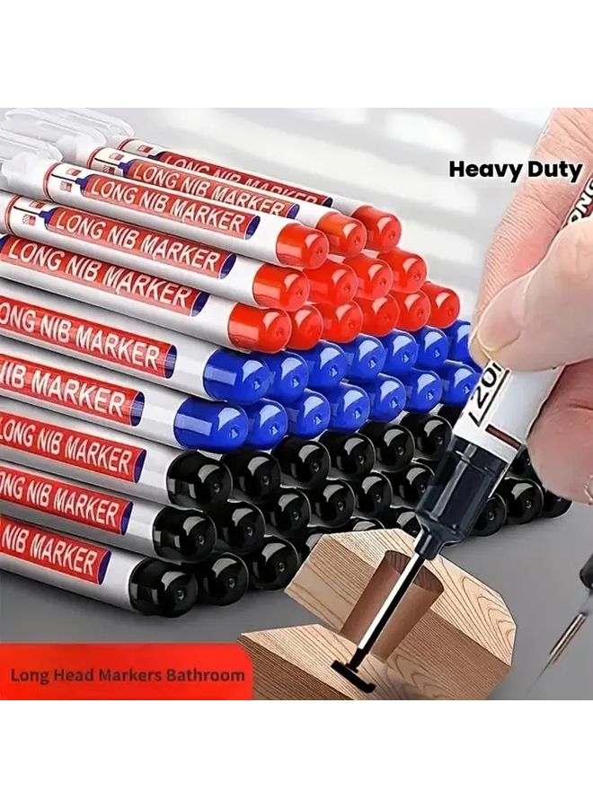 6 Heavy Duty Long Tip Markers 2 Black 2 Red 2 Blue Fast Drying Ink for Carpentry Tile - Image 2