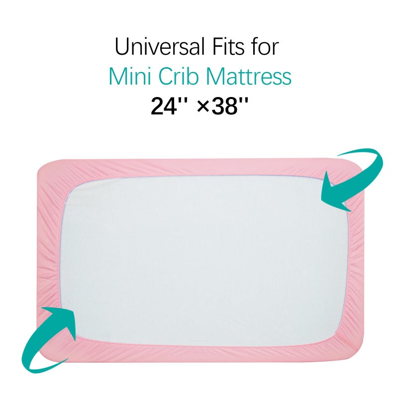Biloban Mini Crib Mattress Protector Sheets Waterproof 2 Pack, Quilted Pack and Play Mattress Pad Cover Fits for Baby Mini Crib/Playen/Pack and Play Mattress, Grey & Pink, 38"x24" - Image 5