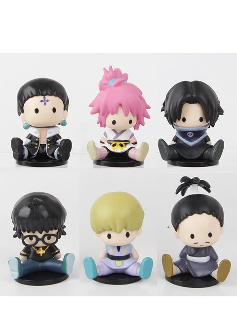 Hunter x Hunter Season 4 Sitting Pose Figurine Set - 6 Pieces include Leorio, Killua, Kurapika, Hisoka, Illumi and Gon with Big Eyes for Display and Collection