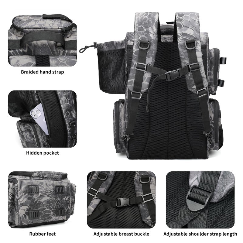 Rabjen Fishing Tackle Backpack with Rod Holders, Bottle Holder, Storage Bag Store Fishing Gear - Image 5