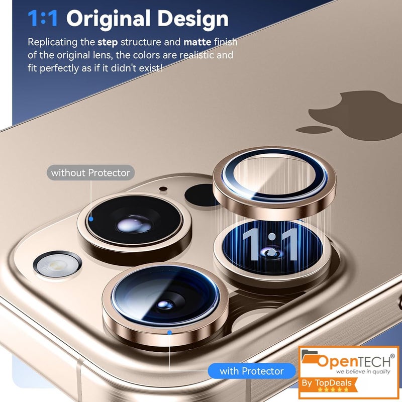 OpenTech ® Premium Camera Lens Protector Tempered Glass Compatible For iPhone 16 Pro Max / 16 Pro with Individual Camera Lens Ring Protector (Desert Titanium) - Image 3