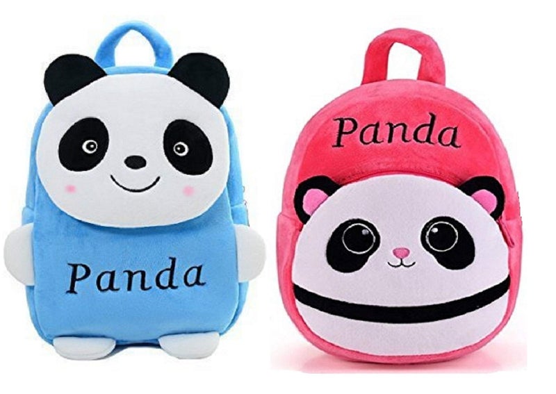 blue tree Kid's Soft Velvet Cartoon School Plush Backpack,Mini Bag,Travel Bag for Baby Boy/Girl (Blue Panda & New Pink Panda) - Image 1
