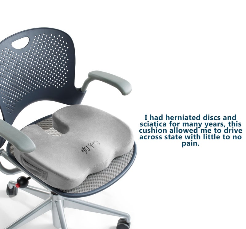ComfiLife Premium Comfort Seat Cushion - Non-Slip Orthopedic 100% Memory Foam Coccyx Cushion for Tailbone Pain - Cushion for Office Chair Car Seat - Back Pain & Sciatica Relief (Gray) - Image 5