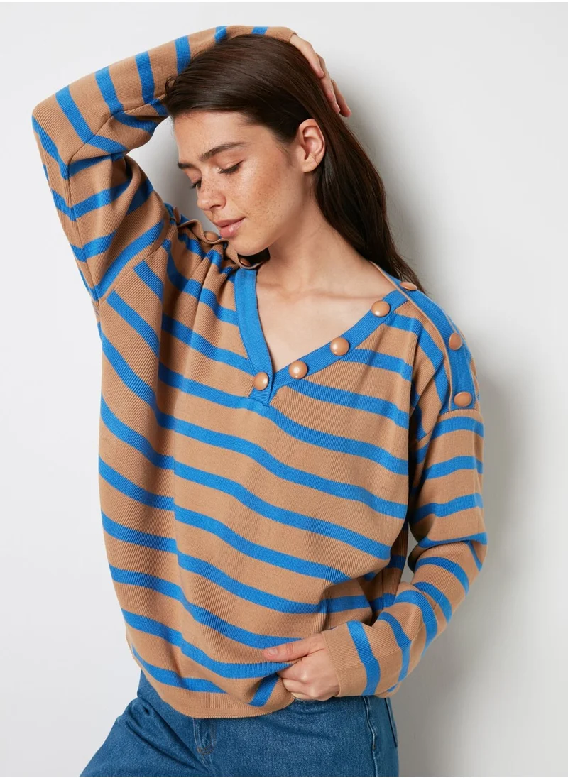 trendyol Button Detail Striped Sweater