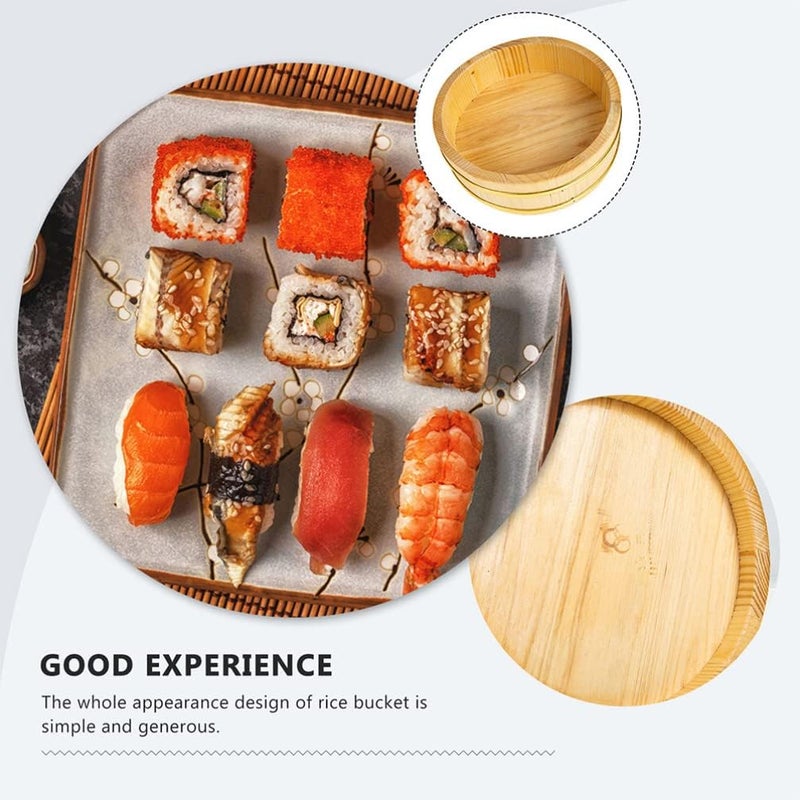 comfrt Wooden Bucket Wooden Sushi Rice Bowl Hangiri Sushi Rice Mixing Tub Wooden Sushi Barrel Japanese Sushi Rice Storage Bucket for Home Restaurant Sushi Rice Bowl - Image 5