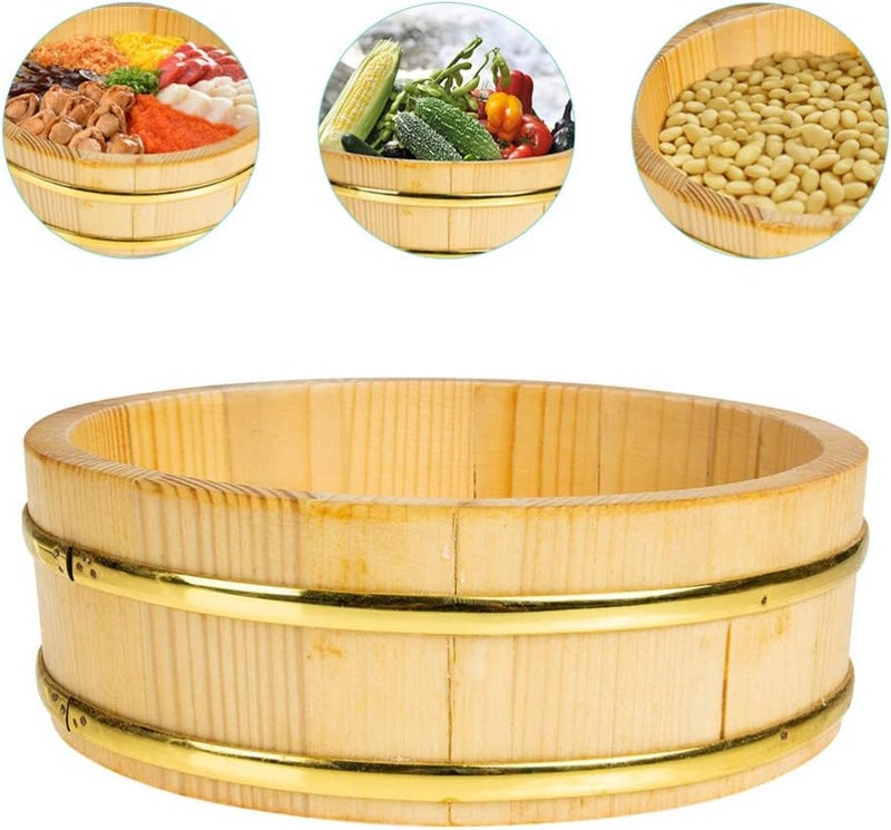 comfrt Wooden Bucket Wooden Sushi Rice Bowl Hangiri Sushi Rice Mixing Tub Wooden Sushi Barrel Japanese Sushi Rice Storage Bucket for Home Restaurant Sushi Rice Bowl - Image 3