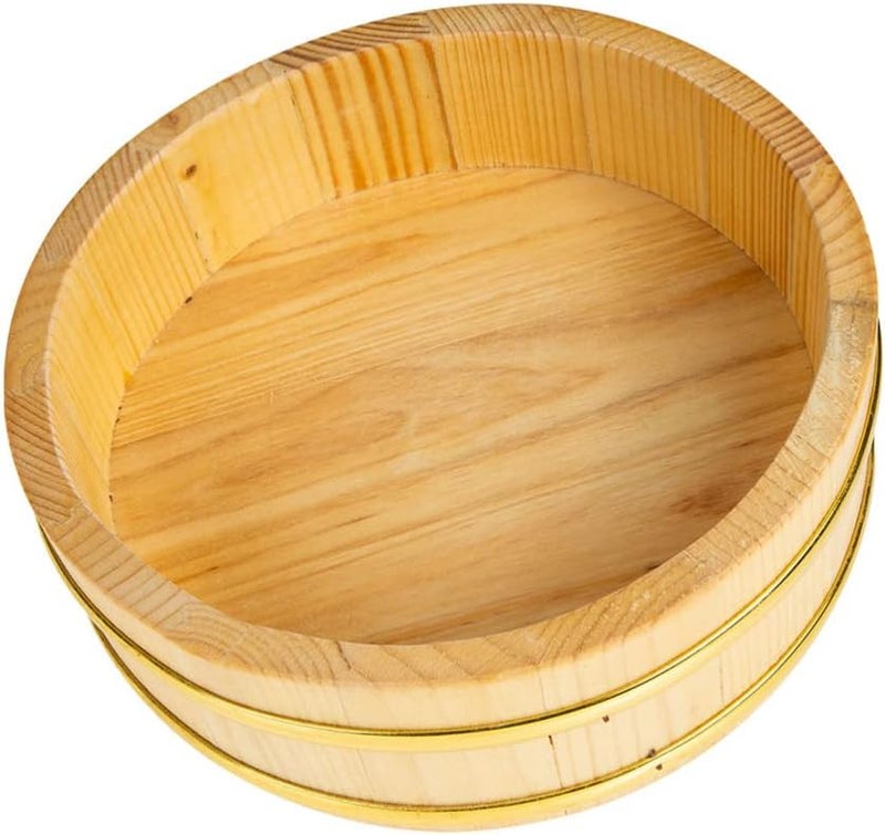 comfrt Wooden Bucket Wooden Sushi Rice Bowl Hangiri Sushi Rice Mixing Tub Wooden Sushi Barrel Japanese Sushi Rice Storage Bucket for Home Restaurant Sushi Rice Bowl - Image 1