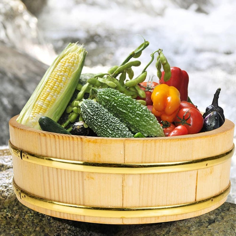 comfrt Wooden Bucket Wooden Sushi Rice Bowl Hangiri Sushi Rice Mixing Tub Wooden Sushi Barrel Japanese Sushi Rice Storage Bucket for Home Restaurant Sushi Rice Bowl - Image 4