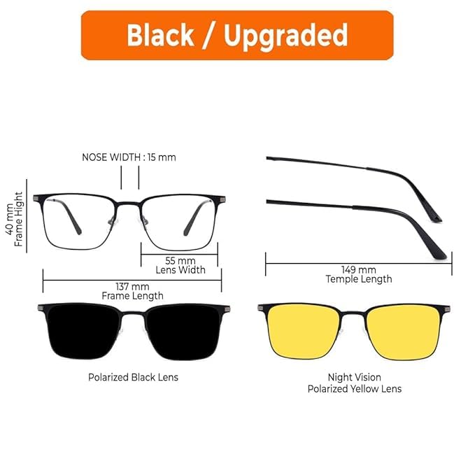 mashamart® 3 in1 Clip on Magnetic Attachments EyeGlasses For Men & Women | 100% UV Protected |Polarized HD Vision | Night Drive Vision | blue Cut | Anti Glare | Zero Power | Computer Glasses | Riding - Image 4