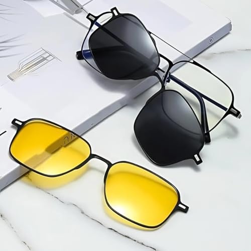 mashamart® 3 in1 Clip on Magnetic Attachments EyeGlasses For Men & Women | 100% UV Protected |Polarized HD Vision | Night Drive Vision | blue Cut | Anti Glare | Zero Power | Computer Glasses | Riding - Image 5
