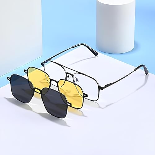 mashamart® 3 in1 Clip on Magnetic Attachments EyeGlasses For Men & Women | 100% UV Protected |Polarized HD Vision | Night Drive Vision | blue Cut | Anti Glare | Zero Power | Computer Glasses | Riding - Image 3