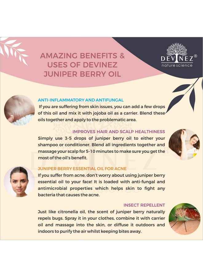 Devinez Juniper Berry Essential Oil 50Ml Pure Natural Undiluted & Therapeutic Grade For Skin Care Scars Acne Anti Aging Natural Skin Toner Natural Antiseptic Improves Hair And Scalp Health - Image 4
