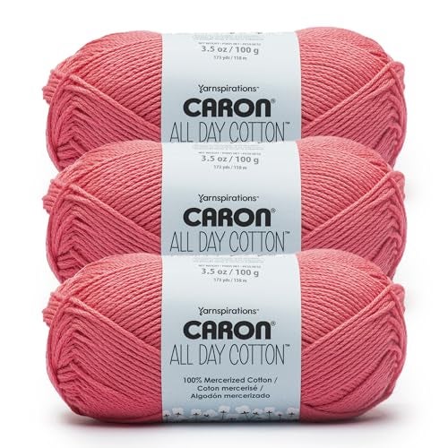 Caron All Day Cotton - 3 Pack of 173 Yards/3.52 oz, Cherry, 100% Mercerized Cotton Yarn - Image 1