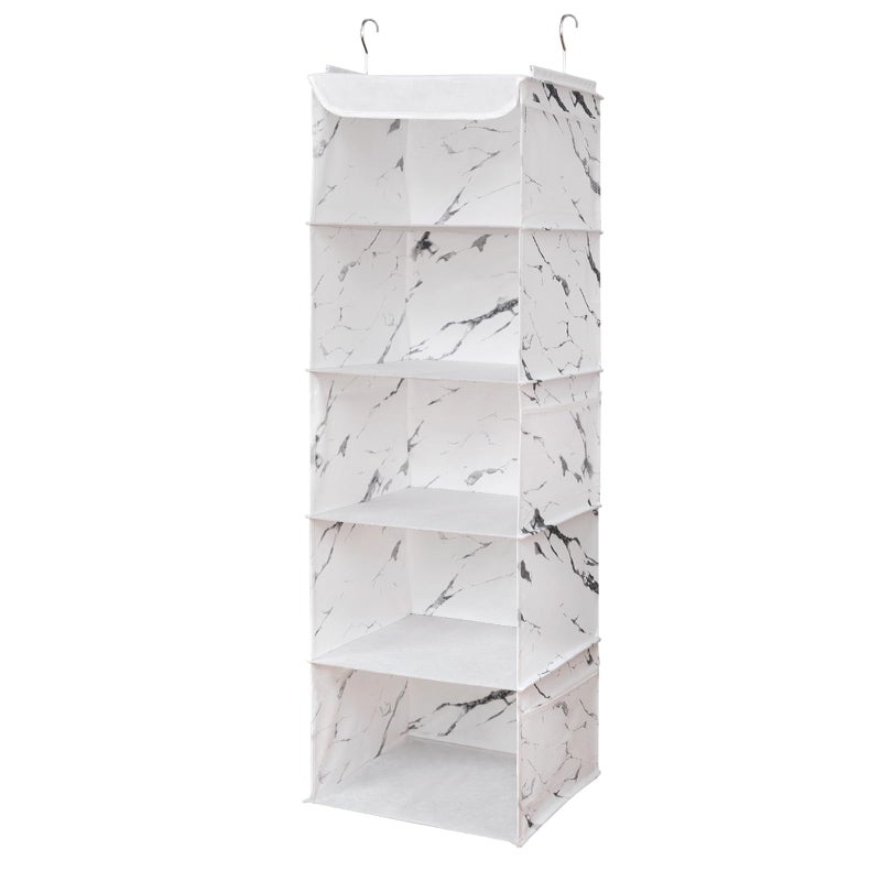 BrilliantJo Hanging Storage with 5 Shelves Wardrobe Closet Organiser Storage Shelves Unit with 6 Pockets for Clothes  marblizing30 x 30 x 108cm