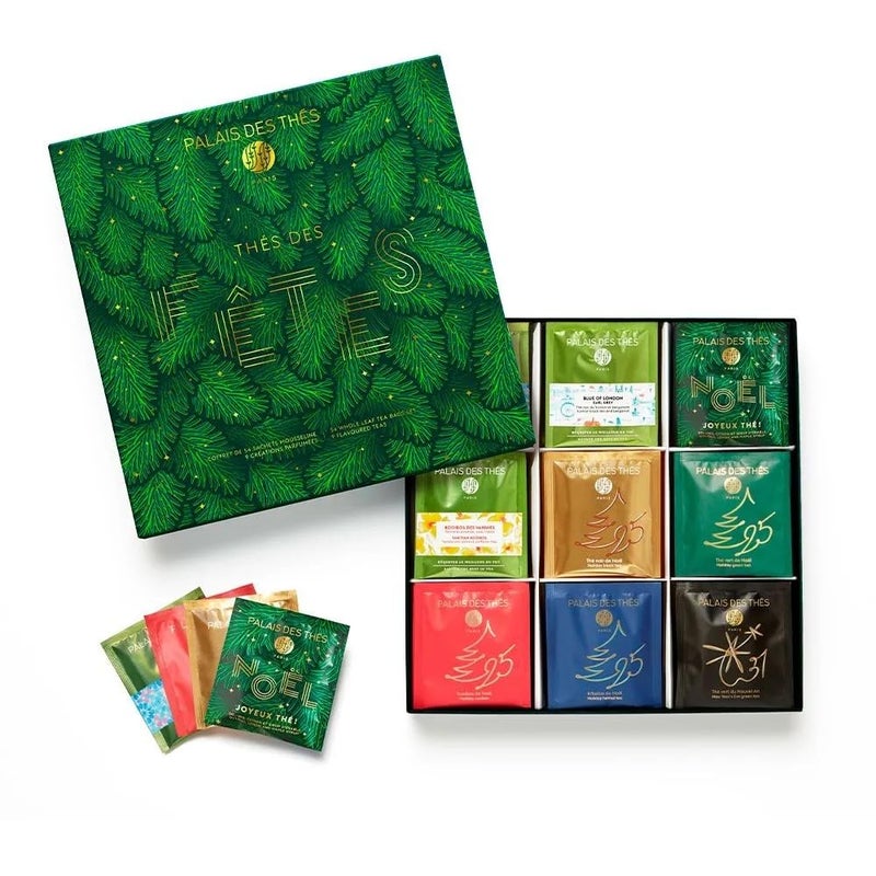 Palais des Thés Gift Set - Holiday Collection Festive Teas Variety Gift Set Box with Premium Flavored Earl Grey, Black, Oolong, Rooibos, Green Teas - Selection of 54 Tea Bags, Serves 54 Cups