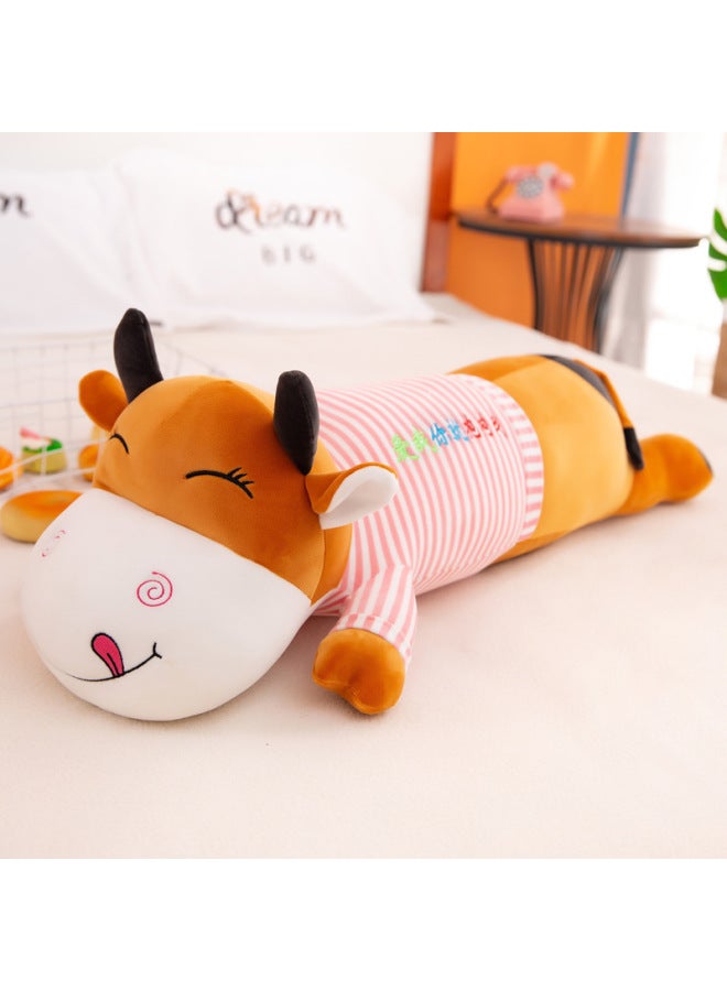 Cute Lie Cow Pillow Cow Plush Toy Long Sleeping Pillow Children's Large Doll Girls Doll Men-Specifications:1m (collect And Follow To Give Gifts)-Color:Black Clothes Squinting - Love You For A Lifetime  - Image 3