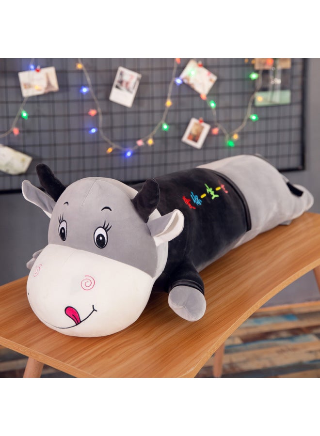 Cute Lie Cow Pillow Cow Plush Toy Long Sleeping Pillow Children's Large Doll Girls Doll Men-Specifications:1m (collect And Follow To Give Gifts)-Color:Black Clothes Squinting - Love You For A Lifetime  - Image 1