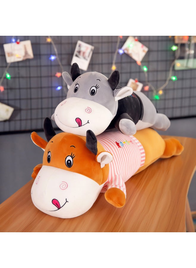 Cute Lie Cow Pillow Cow Plush Toy Long Sleeping Pillow Children's Large Doll Girls Doll Men-Specifications:1m (collect And Follow To Give Gifts)-Color:Black Clothes Squinting - Love You For A Lifetime  - Image 4