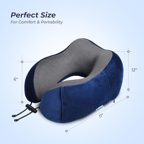 Billebon Neck Pillow for Travel – Cool-Gel Infused Memory Foam Support, U-Shape Ergonomic Design, Portable for Flight Journeys, Lightweight Compact Build, Soft Washable Cover (Navy Blue with Eye Mask) - Image 5