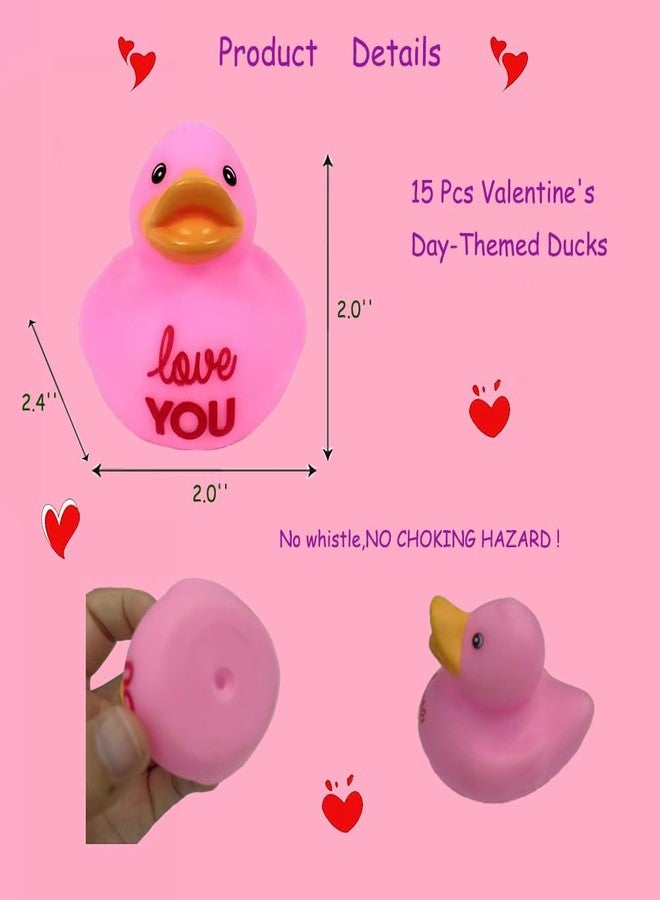 WAMSOLE 15 Pcs Assorted Rubber Ducks Pink Heart Ducks, Valentine's Day Bath Toys for Kids, Baby Showers, Classroom Incentives - Image 3