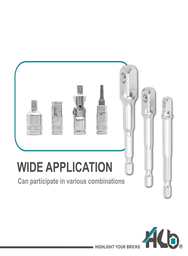 HB 3-Piece Socket Adapter Set AAM001-U | 1/4" Hex Shank Impact Driver Drill Adapters | 1/4", 3/8", 1/2" Drive | Chrome Vanadium Steel with Spring-Loaded Detent Ball | Professional Tools Made in Taiwan - Image 3