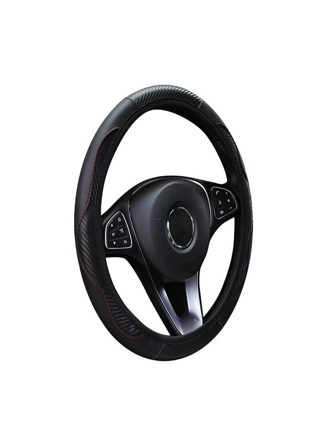 Tioollev Car Steering Wheel Cover, 15 inch Carbon Fiber Microfiber PU Leather Elastic Steering Wheel Protector for Men Women, Universal Durable Car Decorative Fit for Most Cars, Trucks, SVU (Black) - Image 1