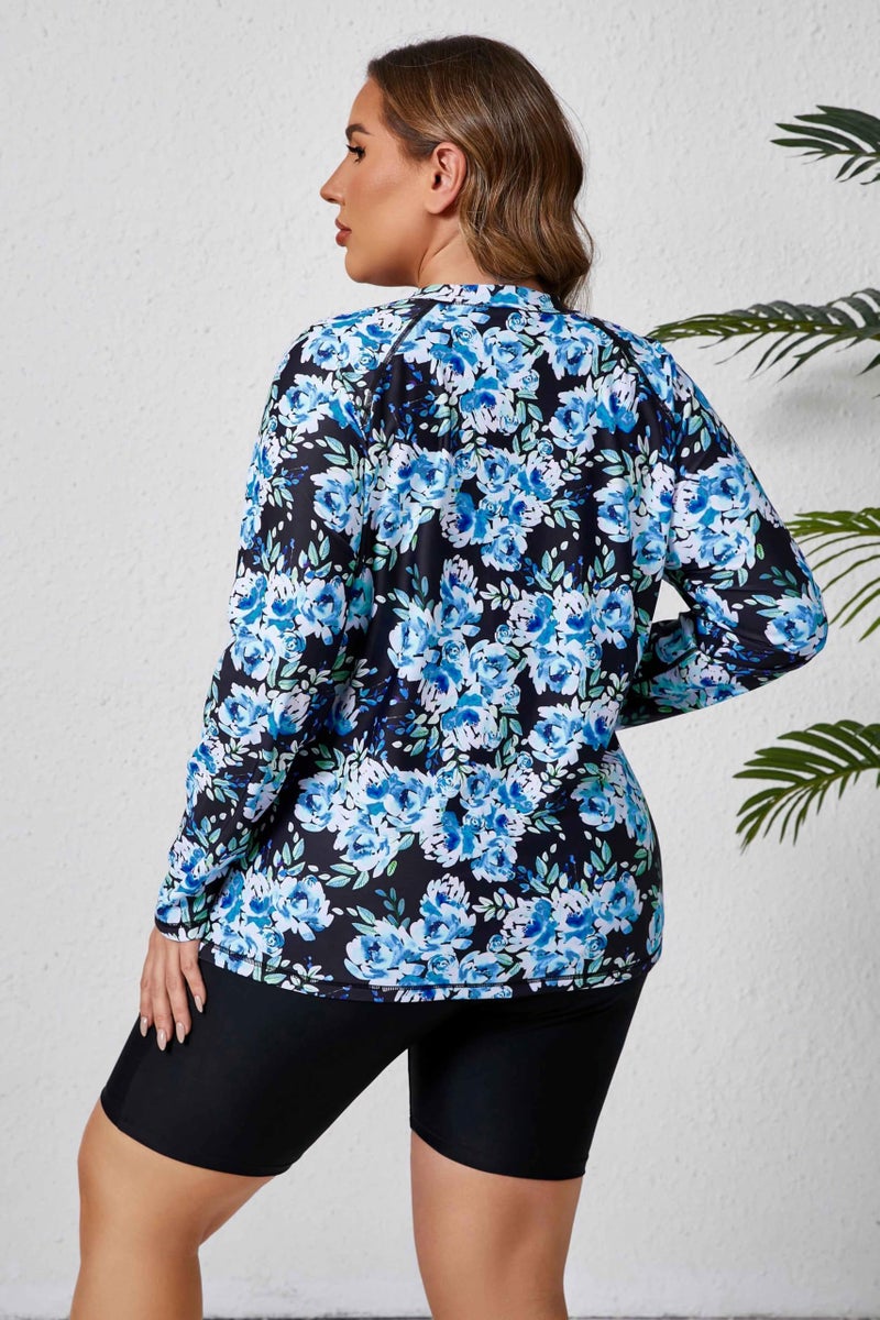 Halcurt Women Padded Bathing Suits Plus Size Rash Guard 2 Piece Sun Shirt and Swim Shorts Floral 1X - Image 2