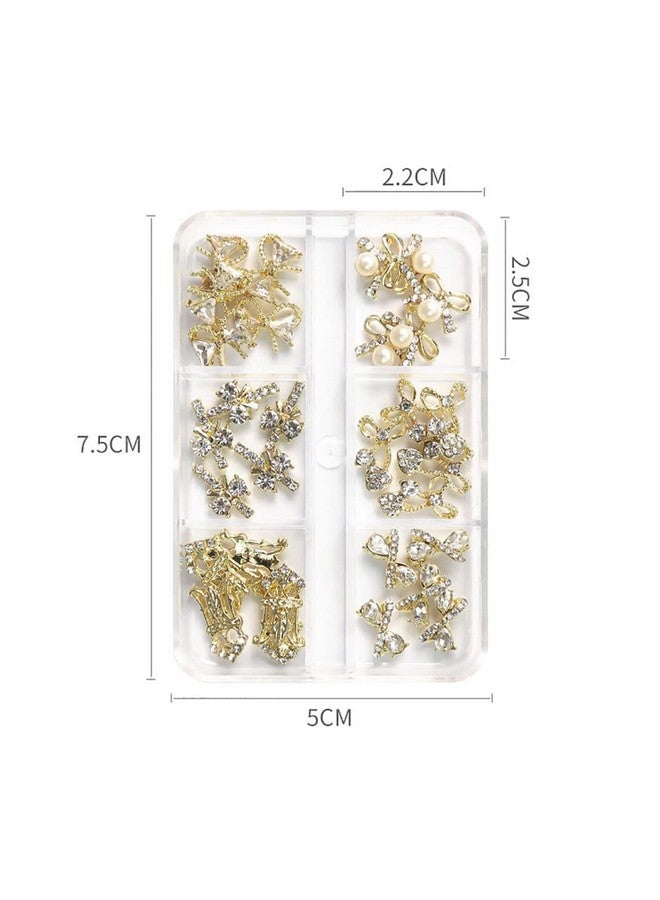 JERCLITY 30 Pieces 3D Luxury Alloy Gold Bow Nail Charms with Glitter Rhinestone Pearl Flat Back Cross Nail Charms Crown Bowknot Nail Charms Studs Nail Jewelry Accessories for Nail Art Decorations - Image 3