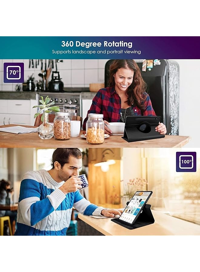 إيروريكس حافظة متوافقة مع جهاز Samsung Galaxy Tab S10 Ultra Tab S9 Ultra مقاس 14.6 بوصة، غطاء رفيع متعدد الزوايا يدور 360 درجة مع خاصية الاستيقاظ التلقائي والنوم، مصنوع من جلد البولي يوريثان، ظهر صلب مقاوم للصدمات، أسود - Image 4