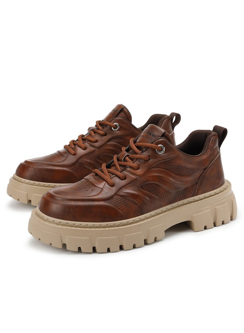 Sky View SKY VIEW Men's Fashion Shoes Low Top Platform Light Martin Boots Casual Athletic Hiking Shoes Chunky Walking Sneakers For Men Brown-03  - Image 1
