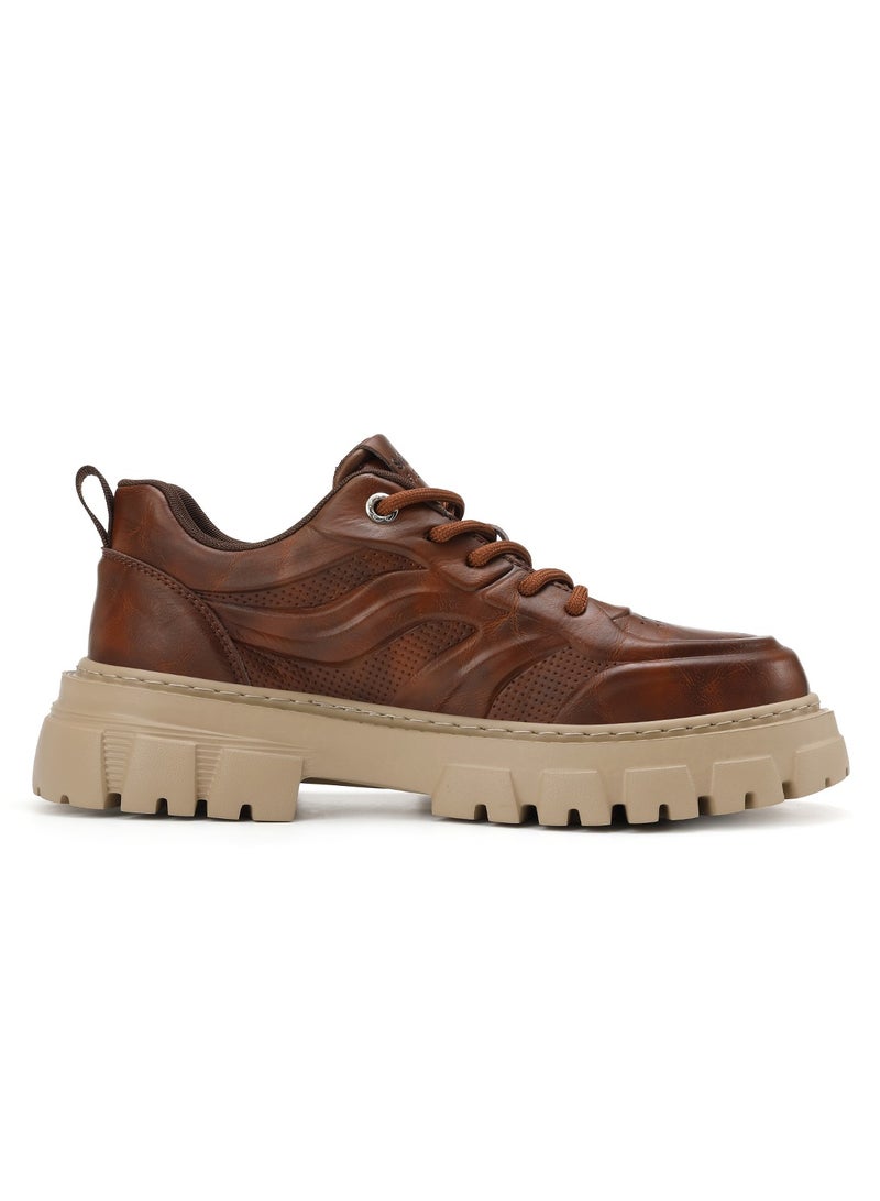 Sky View SKY VIEW Men's Fashion Shoes Low Top Platform Light Martin Boots Casual Athletic Hiking Shoes Chunky Walking Sneakers For Men Brown-03  - Image 2