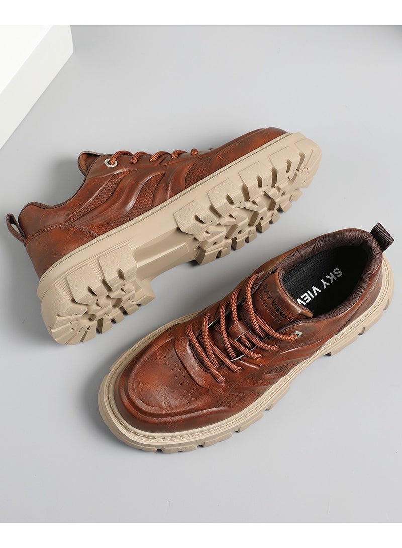 SKY VIEW Men's Fashion Shoes Low Top Platform Light Martin Boots Casual Athletic Hiking Shoes Chunky Walking Sneakers For Men Brown-03