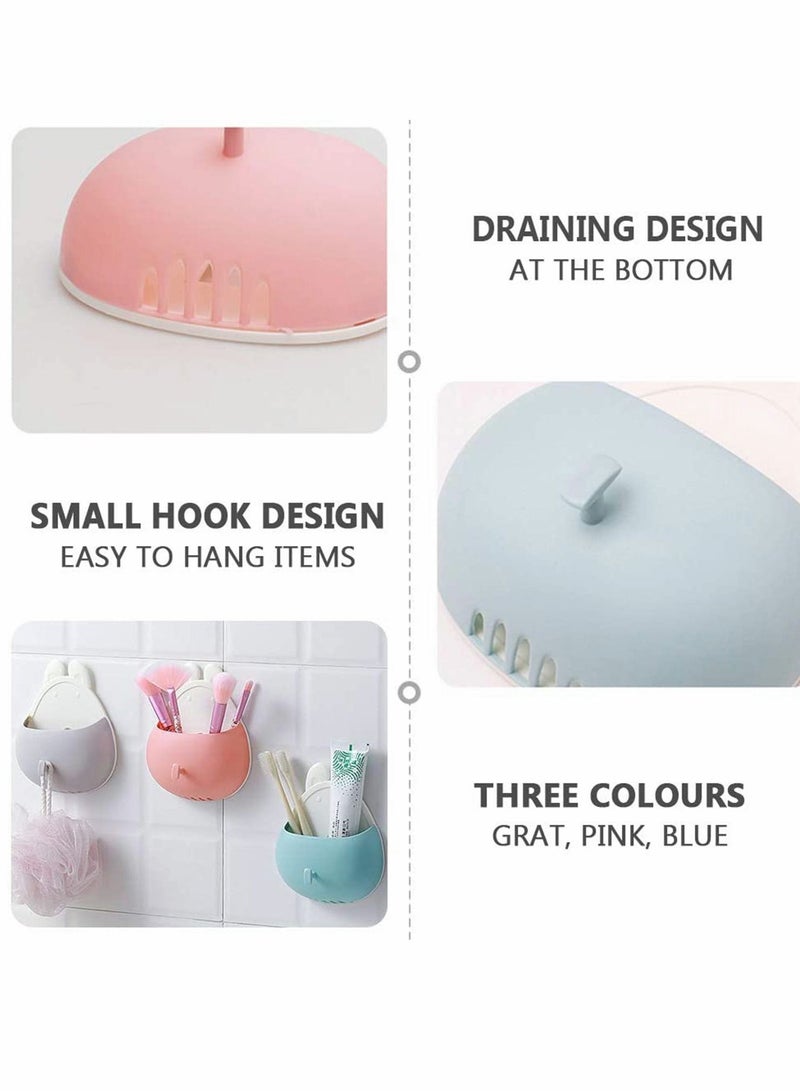NIBEMINENT 3 Pcs Cartoon Cute Toothbrush Toothpaste Holder, Wall Suction Cup Mounted Container Bathroom Decor Holders Dispensers Organizers with Sticky Hooks - Image 4