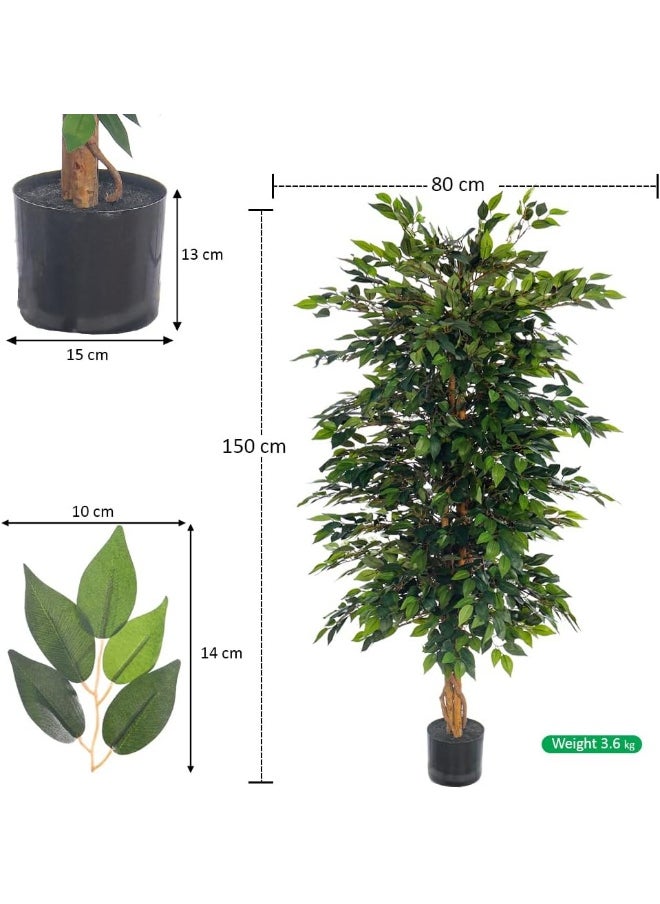 Yatai - YATAI DECOR Nearly Natural Artificial Ficus Plant Ficus Tree Fake Plant with Plastic Pot & Moss Grass for Home Garden Decoration – Fake Tree – Artificial Plants (150 Cm) - Image 1