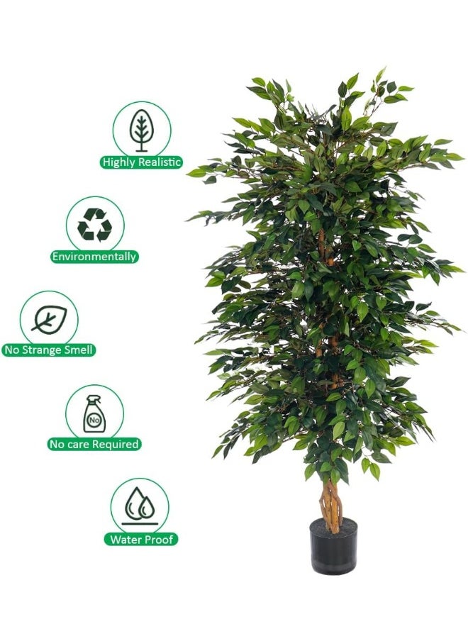 Yatai - YATAI DECOR Nearly Natural Artificial Ficus Plant Ficus Tree Fake Plant with Plastic Pot & Moss Grass for Home Garden Decoration – Fake Tree – Artificial Plants (150 Cm) - Image 1