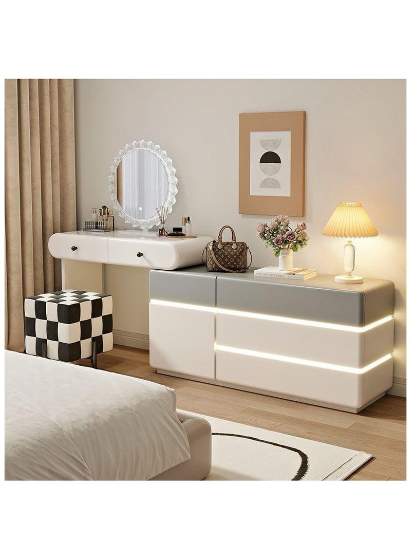 AWD Modern Vanity Dressing Table Set with LED Crystal Mirror, Spacious Storage Drawers, White and Gray Vanity Table - Image 1
