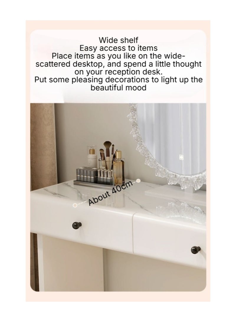 AWD Modern Vanity Dressing Table Set with LED Crystal Mirror, Spacious Storage Drawers, White and Gray Vanity Table - Image 2