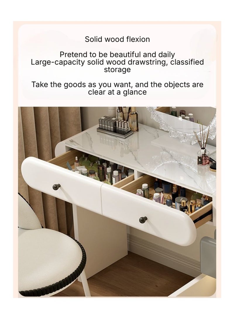 AWD Modern Vanity Dressing Table Set with LED Crystal Mirror, Spacious Storage Drawers, White and Gray Vanity Table - Image 4