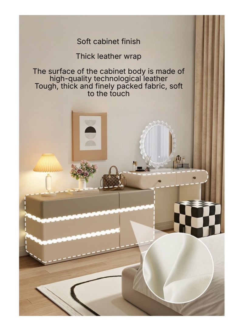 AWD Modern Vanity Dressing Table Set with LED Crystal Mirror, Spacious Storage Drawers, White and Gray Vanity Table - Image 5