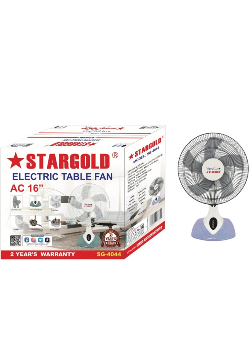 ستارجولد مروحة طاولة كهربائية 16 بوصة 60 وات منخفضة/متوسطة/عالية ومروحة متأرجحة بتصميم 5 شفرات - Image 2