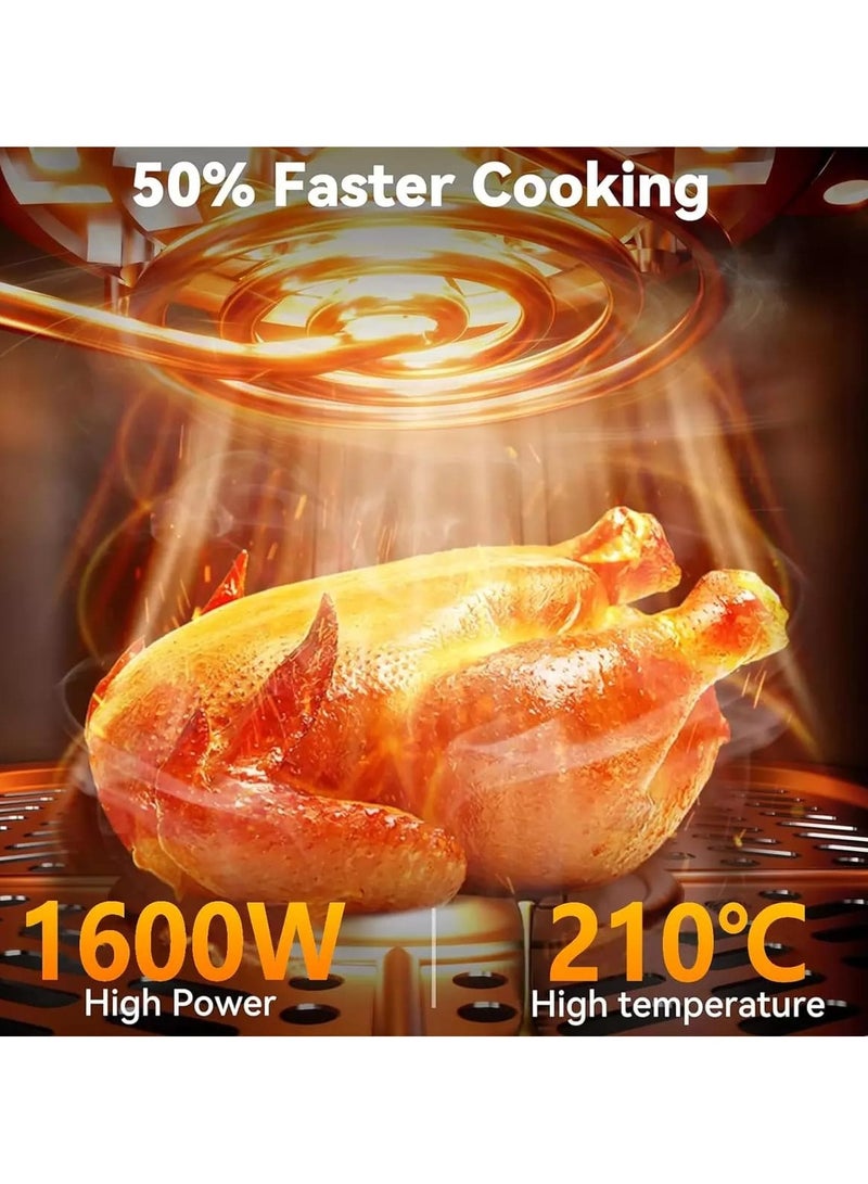 سيلفر كريست مقلاة هوائية متعددة الوظائف سعة 10 لتر، 1600 وات مع وظائف محددة مسبقًا، والتحكم في درجة الحرارة، وآمنة للاستخدام في غسالة الأطباق، والطهي الخالي من الزيت، مقلاة هوائية سوداء للقلي والخبز والتحميص والشوي - Image 3