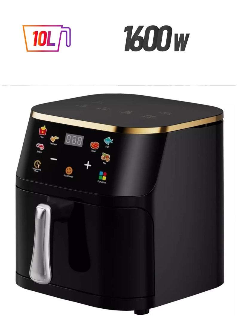 سيلفر كريست مقلاة هوائية متعددة الوظائف سعة 10 لتر، 1600 وات مع وظائف محددة مسبقًا، والتحكم في درجة الحرارة، وآمنة للاستخدام في غسالة الأطباق، والطهي الخالي من الزيت، مقلاة هوائية سوداء للقلي والخبز والتحميص والشوي - Image 1