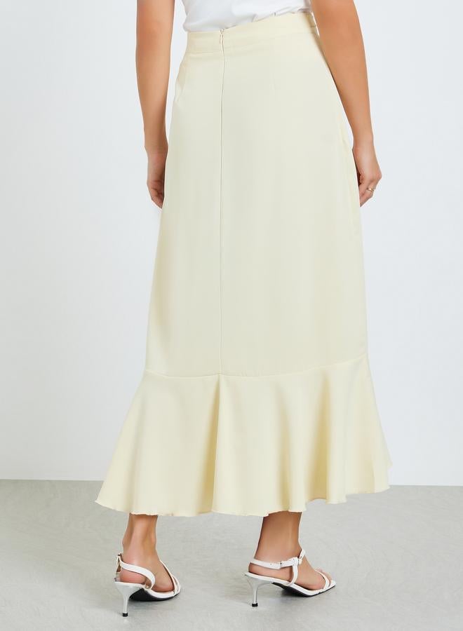Take Two Yellow Ruffle Hem Midi Skirt with Tie-Up - Image 4