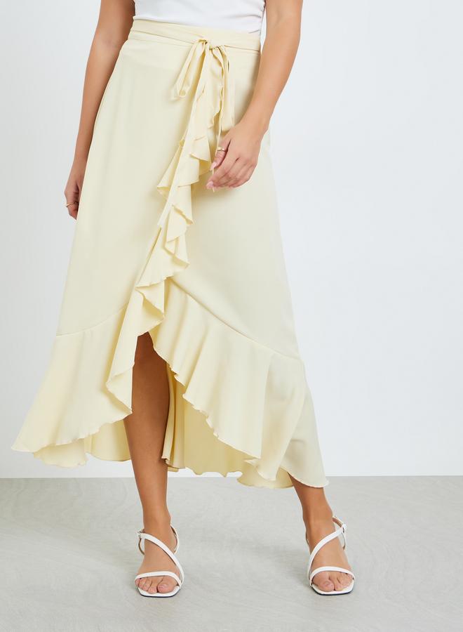 Take Two Yellow Ruffle Hem Midi Skirt with Tie-Up - Image 2