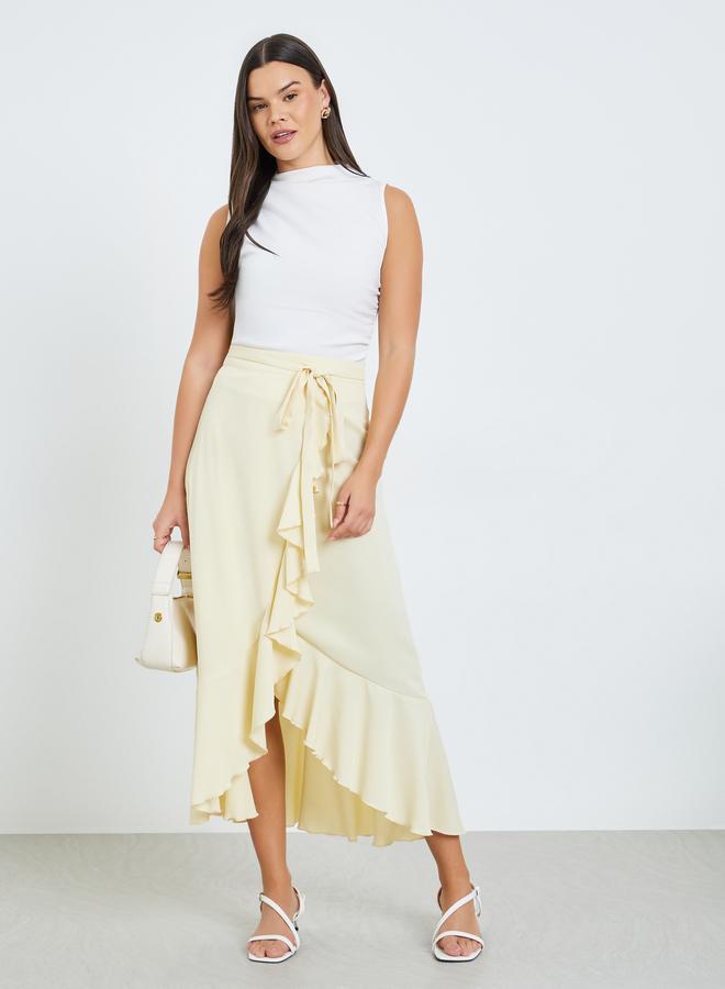 Take Two Yellow Ruffle Hem Midi Skirt with Tie-Up - Image 1