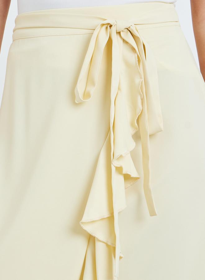 Take Two Yellow Ruffle Hem Midi Skirt with Tie-Up - Image 3
